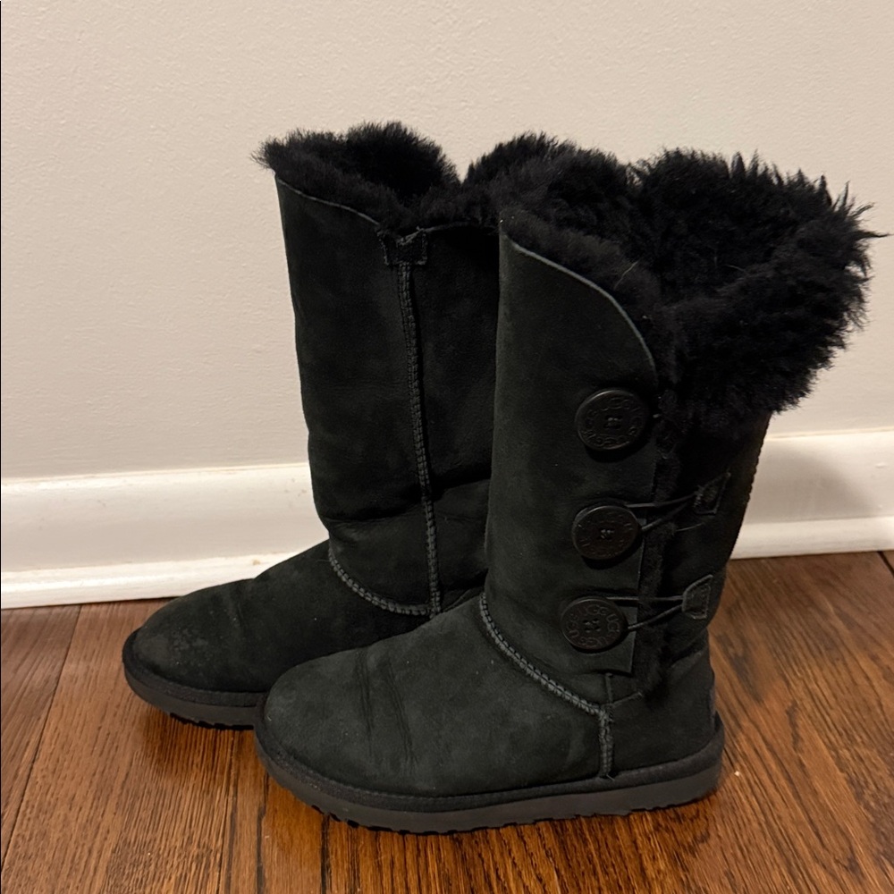 Ugg Bailey Button Black Suede Boots - Picture 6 of 10